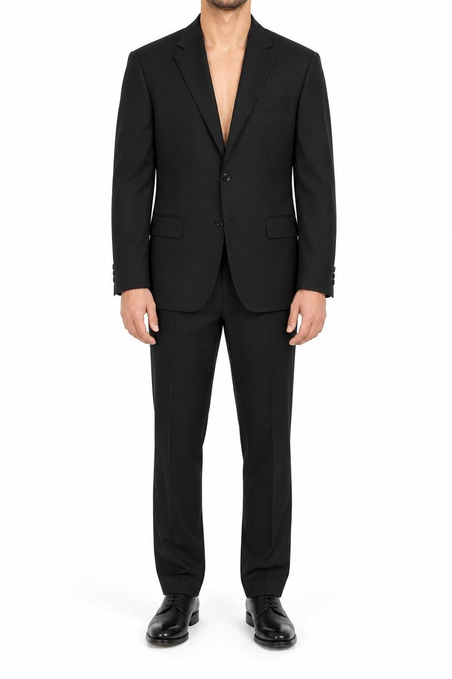 Tommy Hilfiger Men's 2-Piece Black Wool Blend Suit Size 46L / 40Wx34L 2-Button